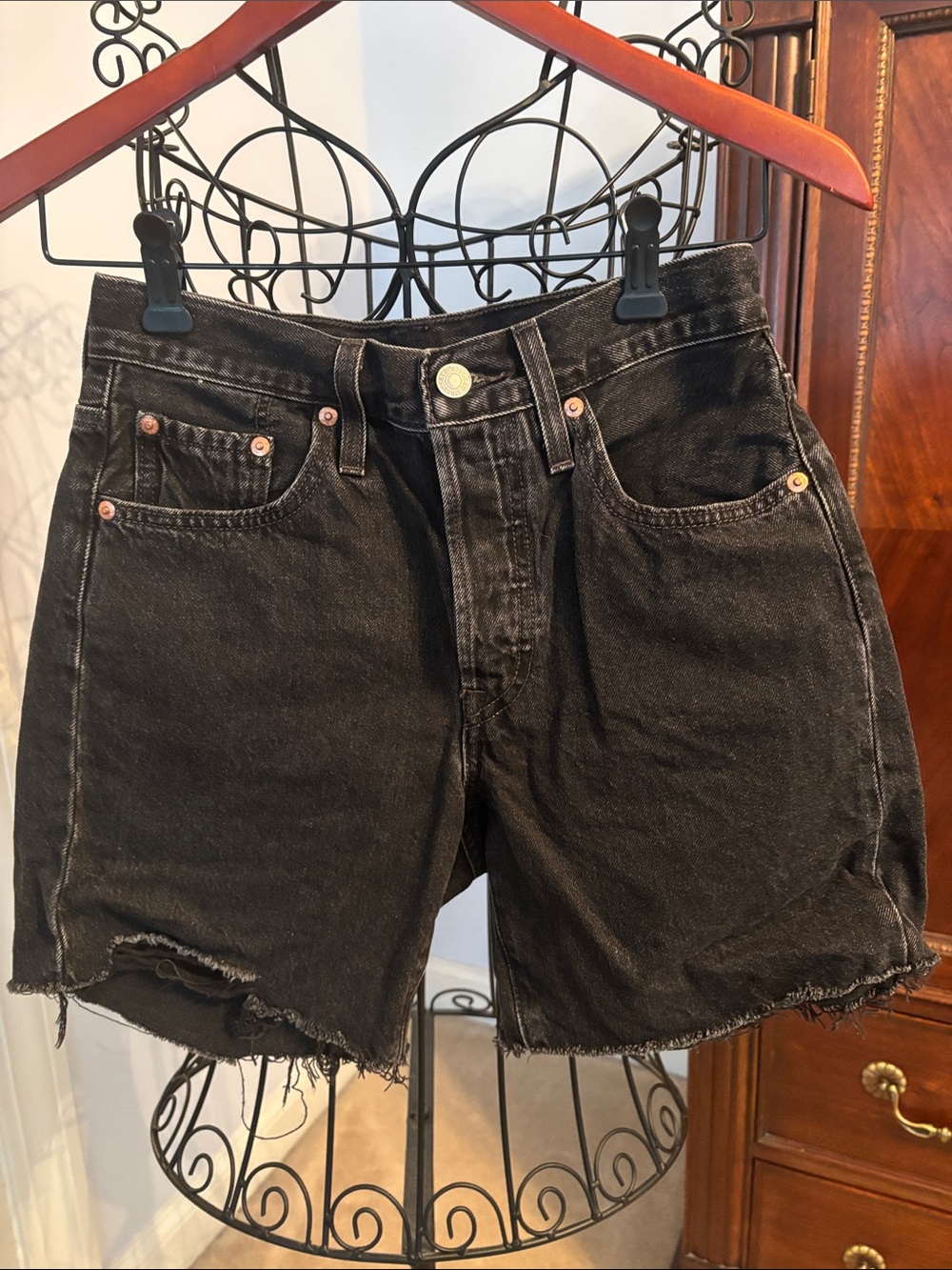 Levi's Black Frayed Hem Denim Shorts